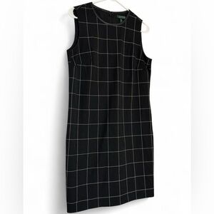 Ralph Lauren Sheath Dress Black & White with Leather Trim Size 6